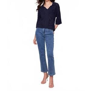 NEW CHARLIE B three quarter sleeves sweater in pointelle design in navy